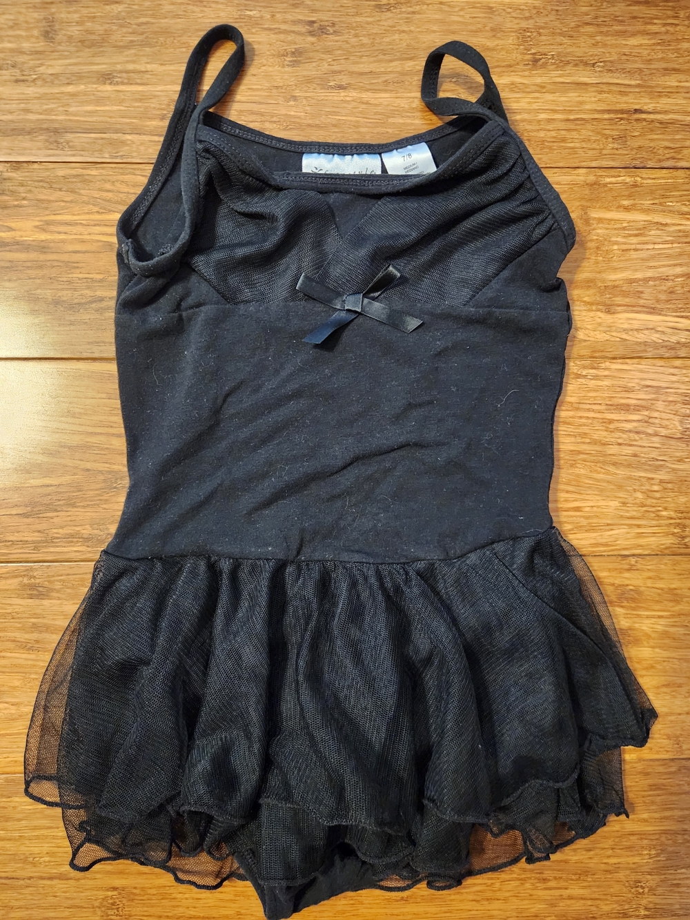 Freestyle Danskin Girls' Black Ballet Tutu Dress Leotard with Bow, Size 7/8